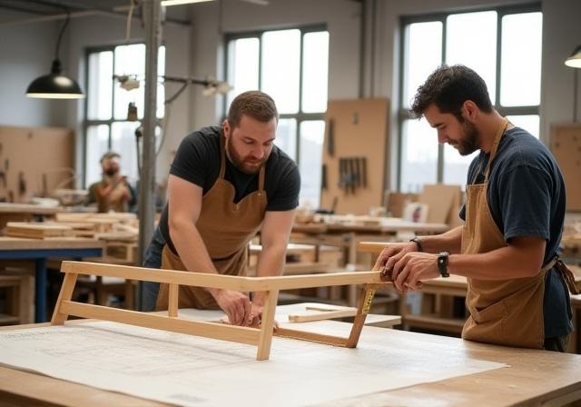 Artisans working in NYC furniture workshop